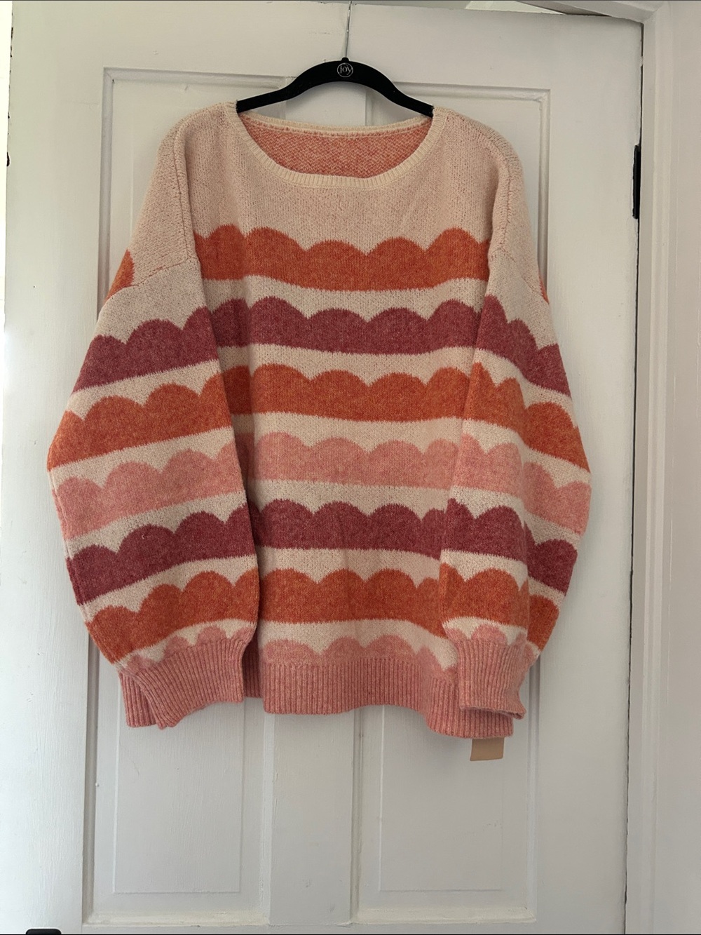 BloomChic Scallop Stripe Crewneck Sweater in Pink & Orange